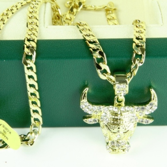 Other - Mens "Alex" 14k Gold Plated Iced Out Bull Necklace